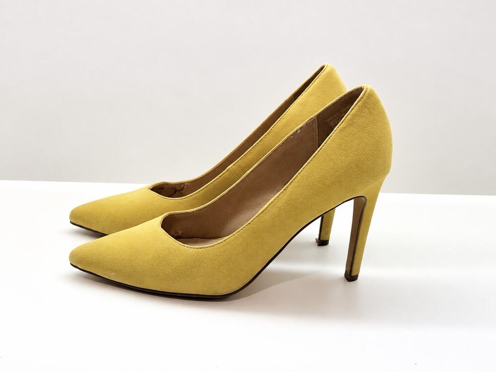 Leith Mustard Yellow Suede Pumps Women’s 6M Pointed Toe Stiletto Heels